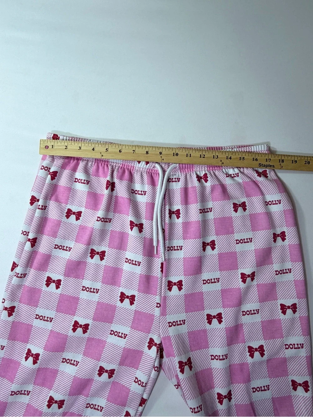 Dolly Pink Gingham Bow Pajama Pants Drawstring Fleece Women’s XXL Runs Small